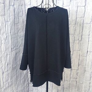 SPANX Women's Sweatshirt Oversized‎ with 3/4 Dolman Sleeves Black Medium